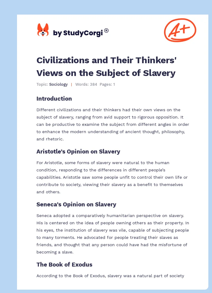Civilizations and Their Thinkers' Views on the Subject of Slavery. Page 1
