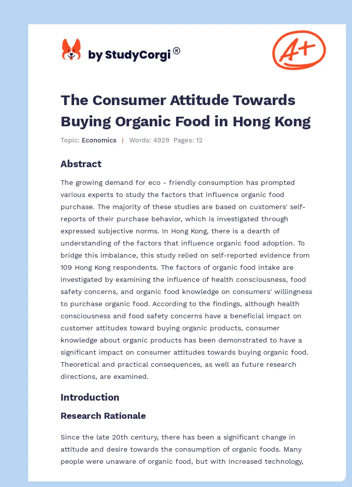 The Consumer Attitude Towards Buying Organic Food in Hong Kong. Page 1