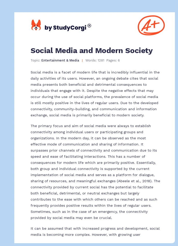 Social Media and Modern Society. Page 1