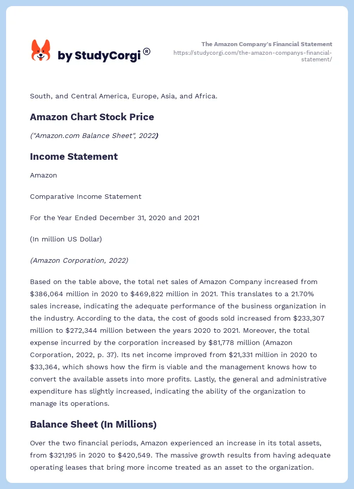 The Amazon Company's Financial Statement. Page 2