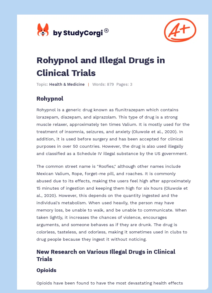 Rohypnol and Illegal Drugs in Clinical Trials. Page 1