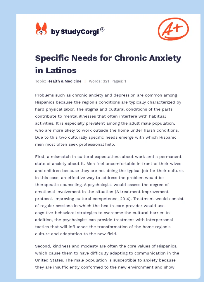 Specific Needs for Chronic Anxiety in Latinos. Page 1