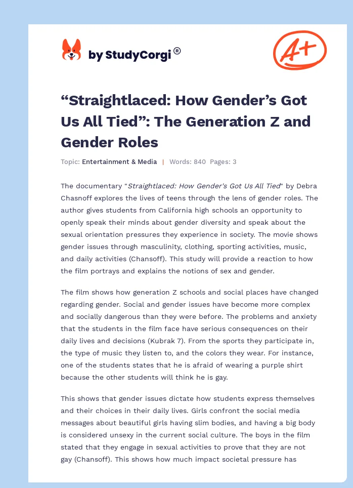 “Straightlaced: How Gender’s Got Us All Tied”: The Generation Z and Gender Roles. Page 1