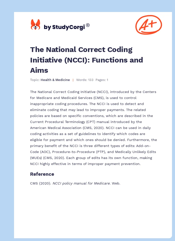 The National Correct Coding Initiative (NCCI): Functions and Aims. Page 1