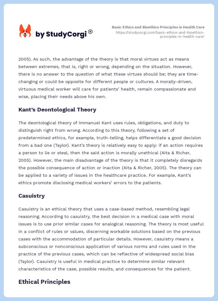 Basic Ethics and Bioethics Principles in Health Care. Page 2