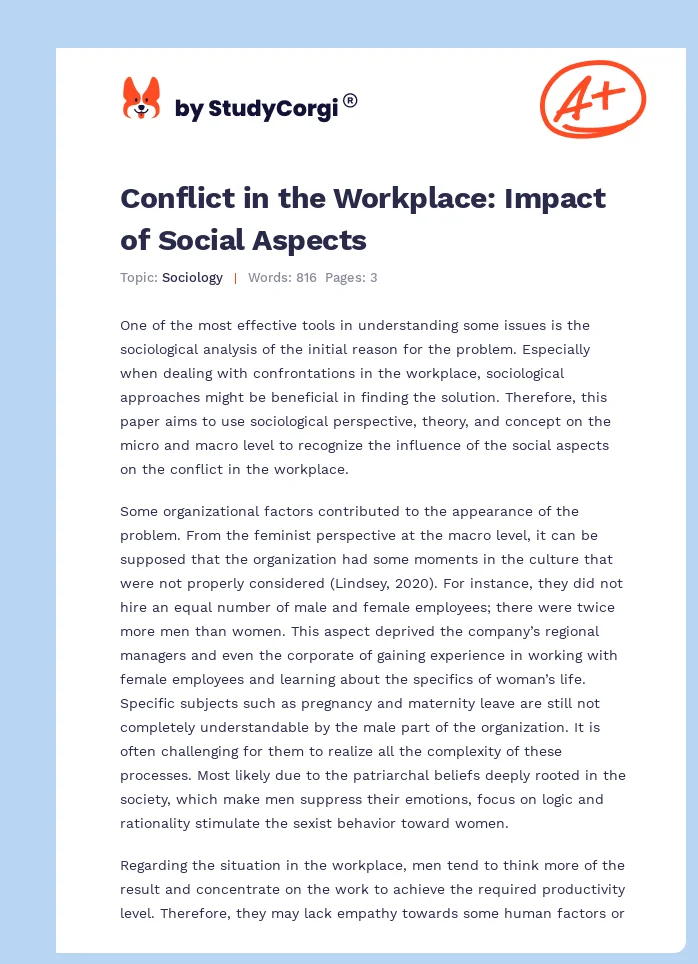 Conflict in the Workplace: Impact of Social Aspects. Page 1