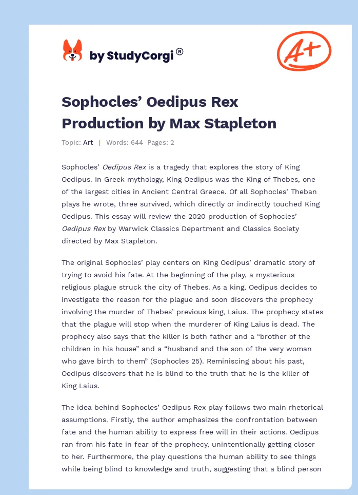 Sophocles’ Oedipus Rex Production by Max Stapleton. Page 1