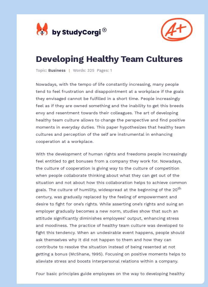 Developing Healthy Team Cultures. Page 1
