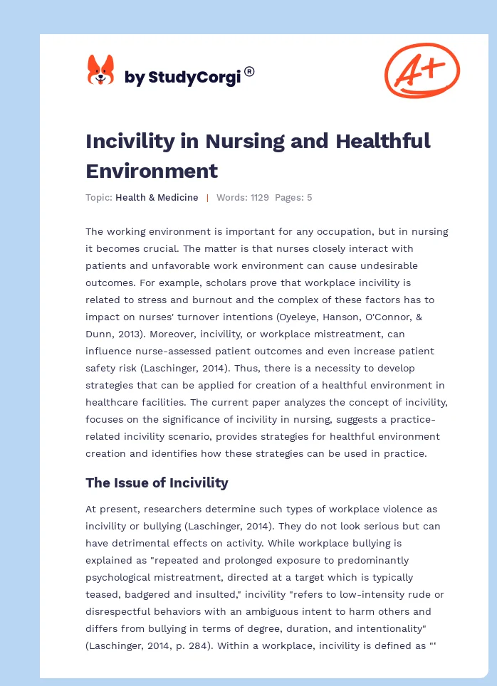 Incivility in Nursing and Healthful Environment. Page 1