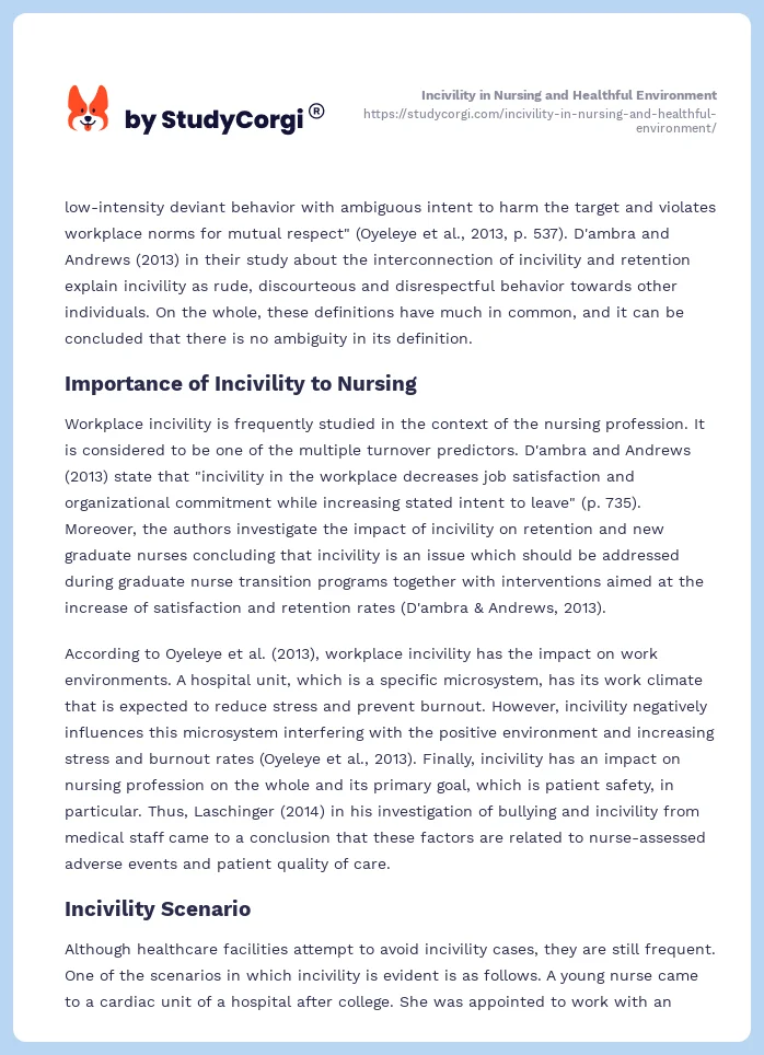 Incivility in Nursing and Healthful Environment. Page 2