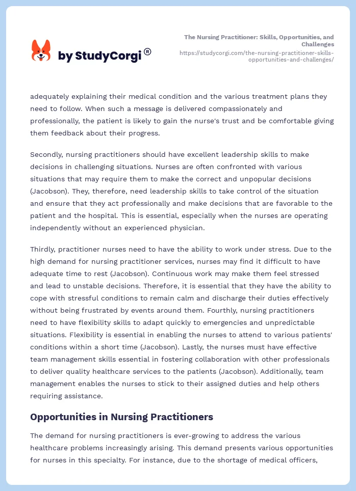 The Nursing Practitioner: Skills, Opportunities, and Challenges. Page 2