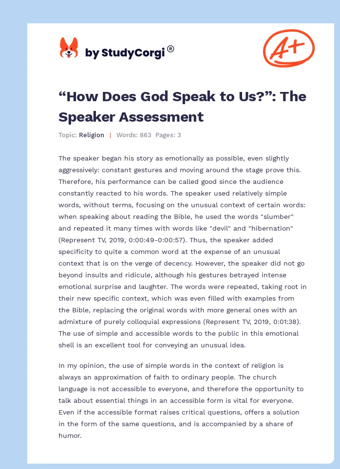 “How Does God Speak to Us?”: The Speaker Assessment. Page 1