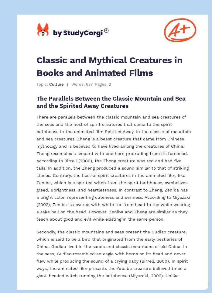 Classic and Mythical Creatures in Books and Animated Films. Page 1