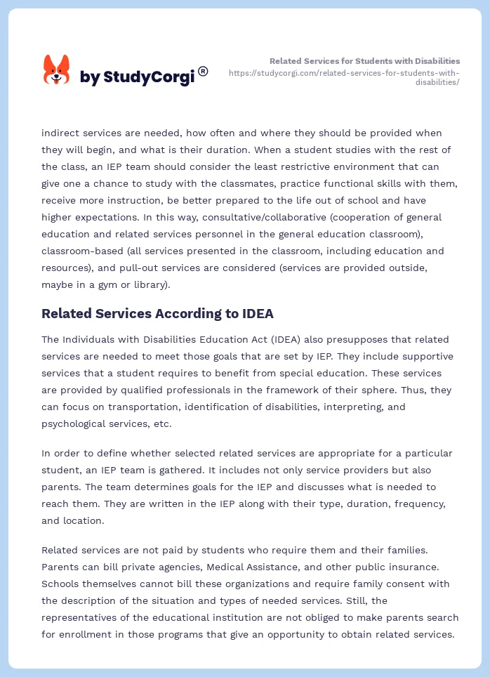 Related Services for Students with Disabilities. Page 2