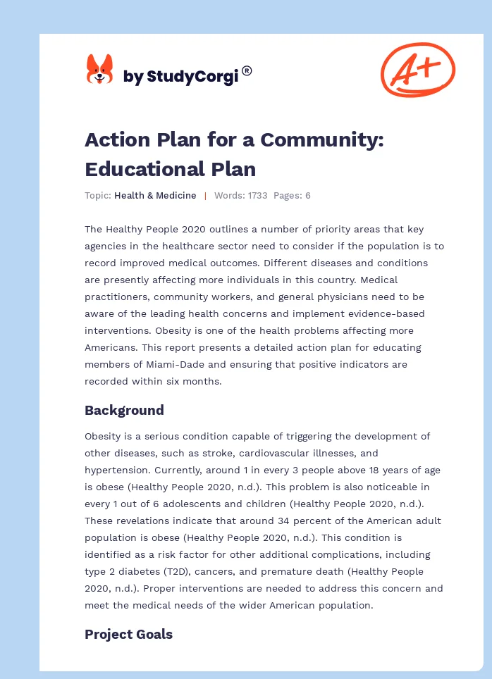 Action Plan for a Community: Educational Plan. Page 1