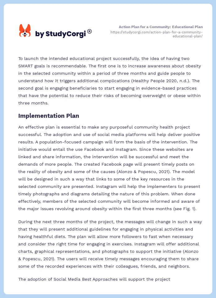 Action Plan for a Community: Educational Plan. Page 2
