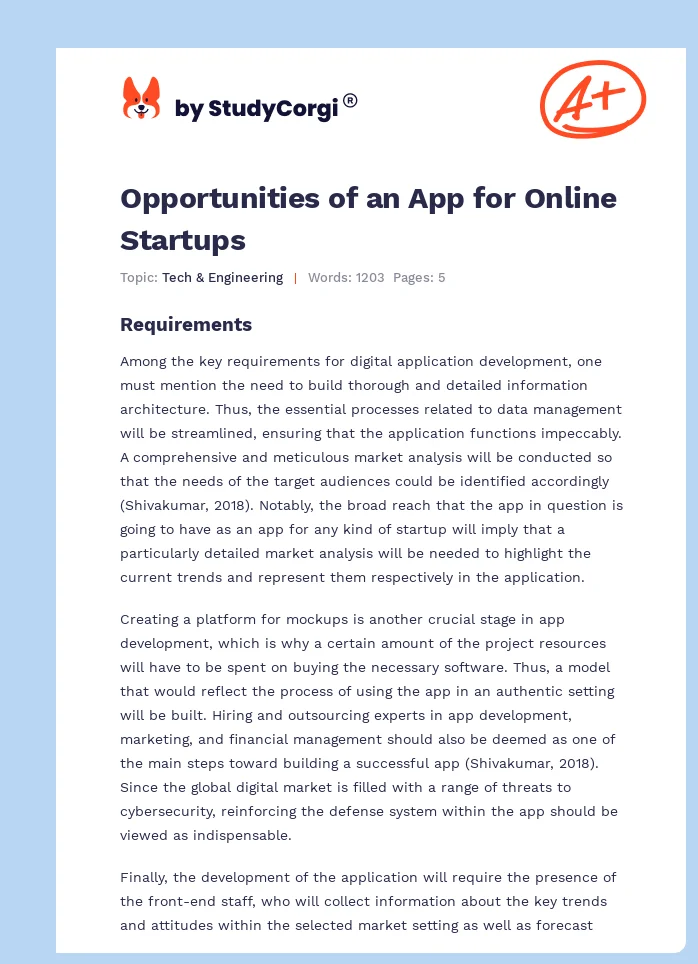 Opportunities of an App for Online Startups. Page 1