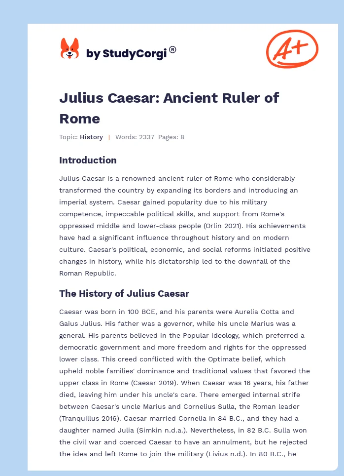 Julius Caesar: Ancient Ruler of Rome. Page 1