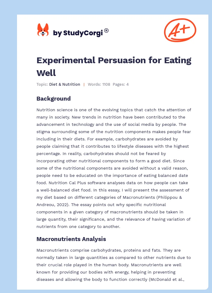 Experimental Persuasion for Eating Well. Page 1