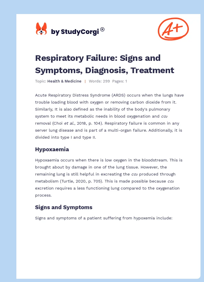 Respiratory Failure: Signs and Symptoms, Diagnosis, Treatment. Page 1