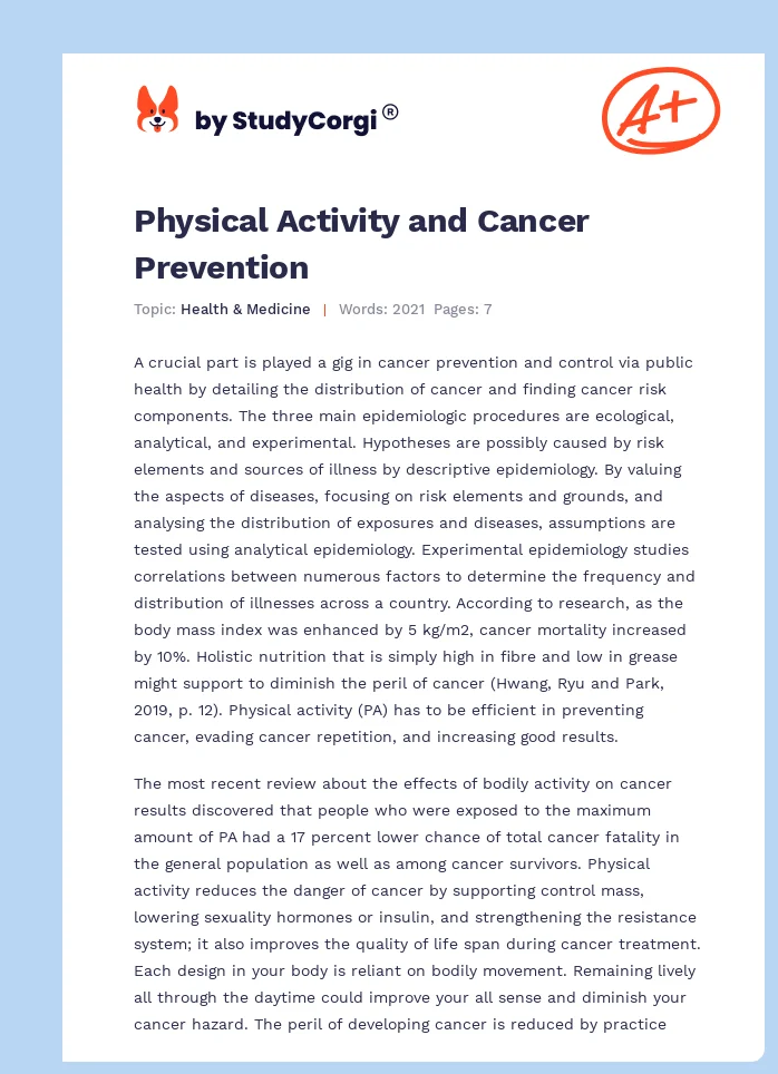 Physical Activity and Cancer Prevention. Page 1
