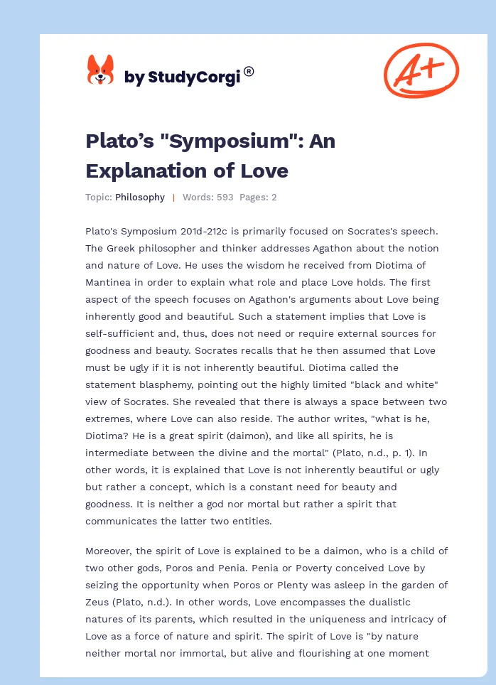 Plato’s "Symposium": An Explanation of Love. Page 1