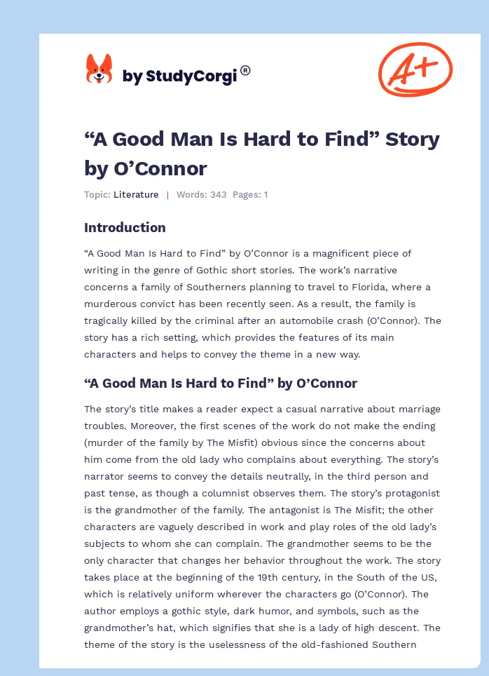 “A Good Man Is Hard to Find” Story by O’Connor. Page 1
