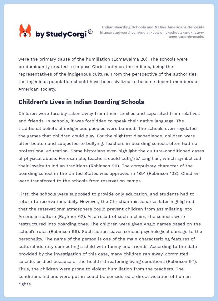 Indian Boarding Schools and Native Americans Genocide. Page 2