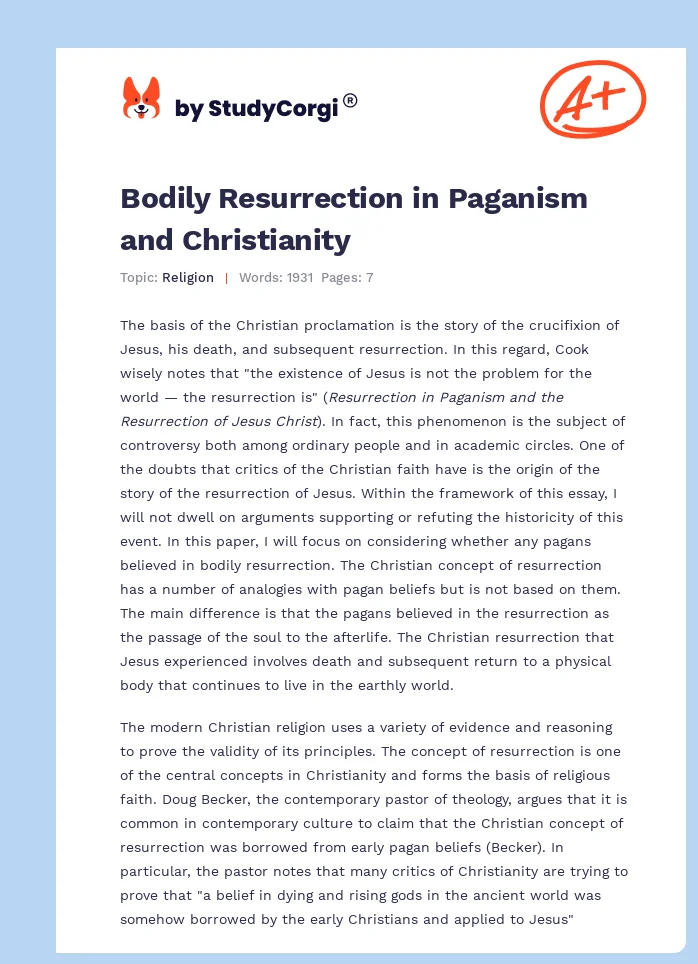 Bodily Resurrection in Paganism and Christianity. Page 1