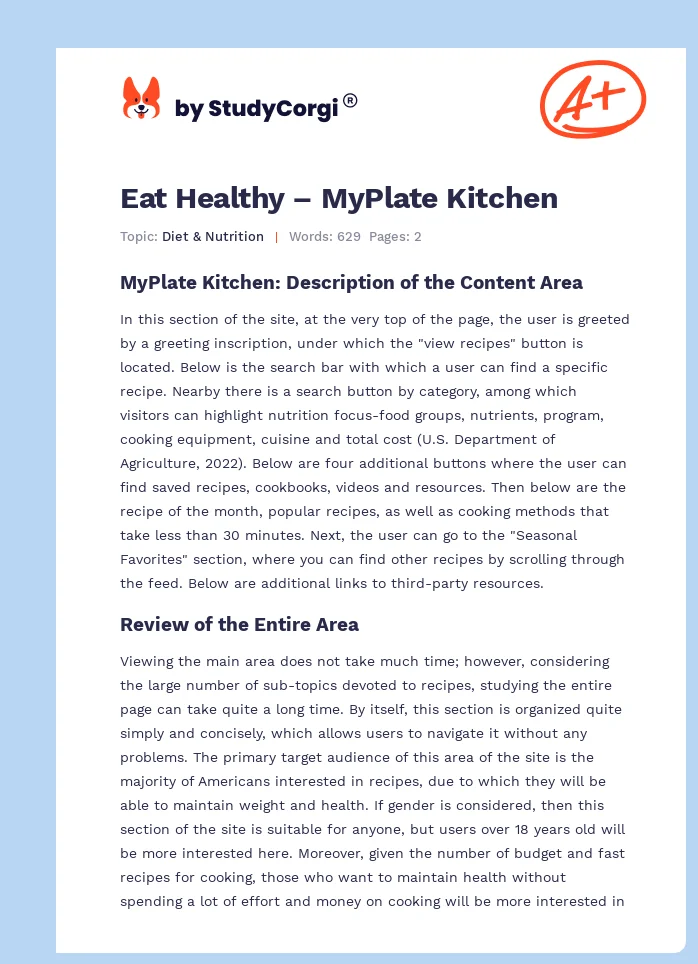 Eat Healthy – MyPlate Kitchen. Page 1