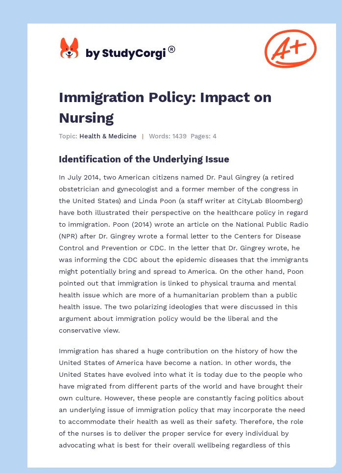 Immigration Policy: Impact on Nursing. Page 1