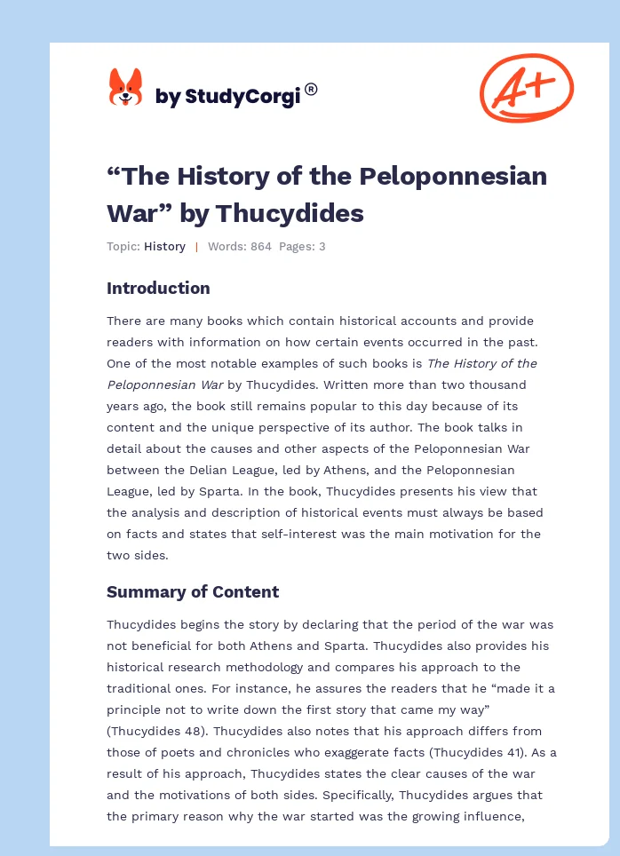 “The History of the Peloponnesian War” by Thucydides. Page 1