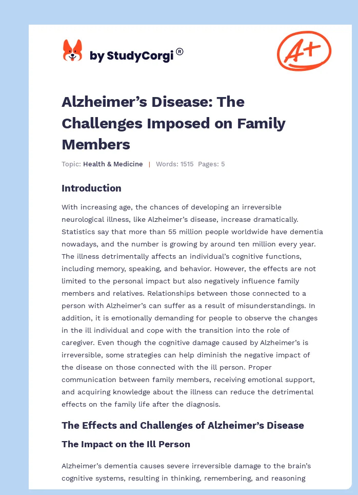 Alzheimer’s Disease: The Challenges Imposed on Family Members. Page 1