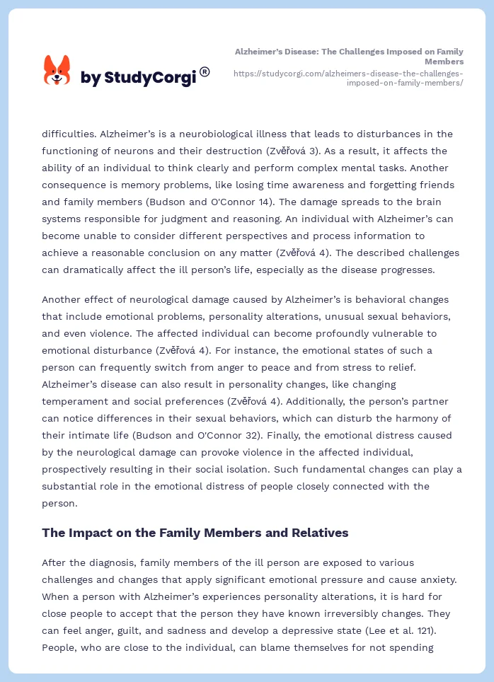 Alzheimer’s Disease: The Challenges Imposed on Family Members. Page 2