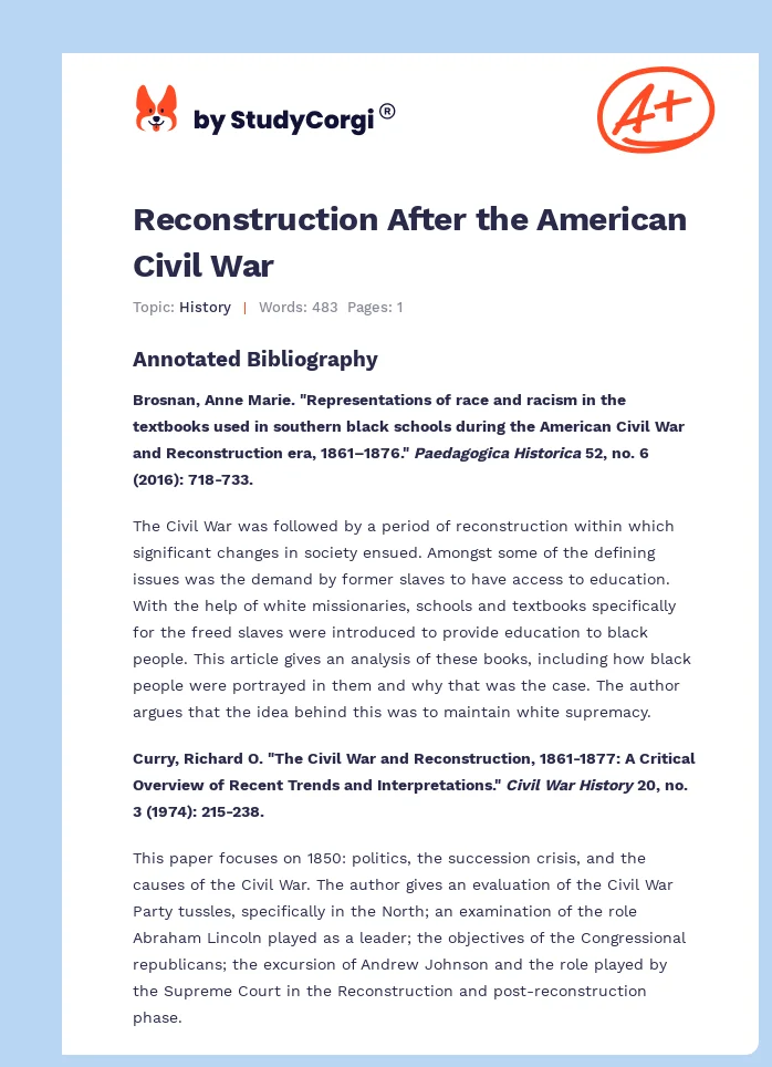 Reconstruction After the American Civil War. Page 1