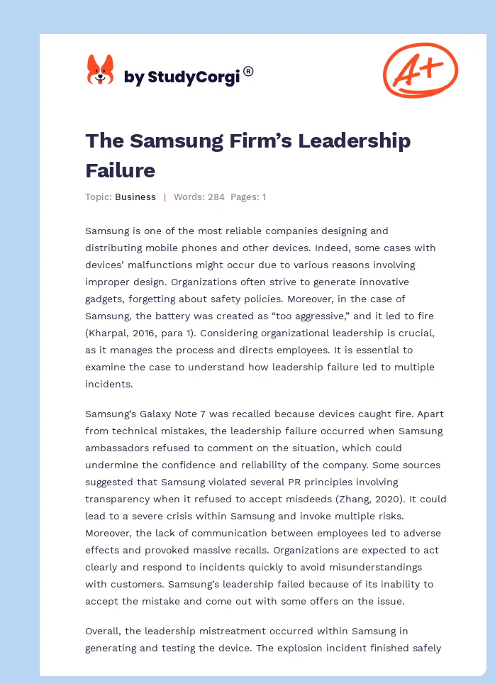 The Samsung Firm’s Leadership Failure. Page 1