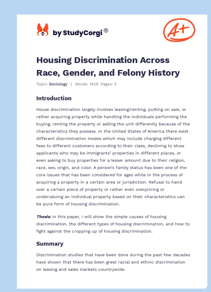 Housing Discrimination Across Race, Gender, and Felony History. Page 1
