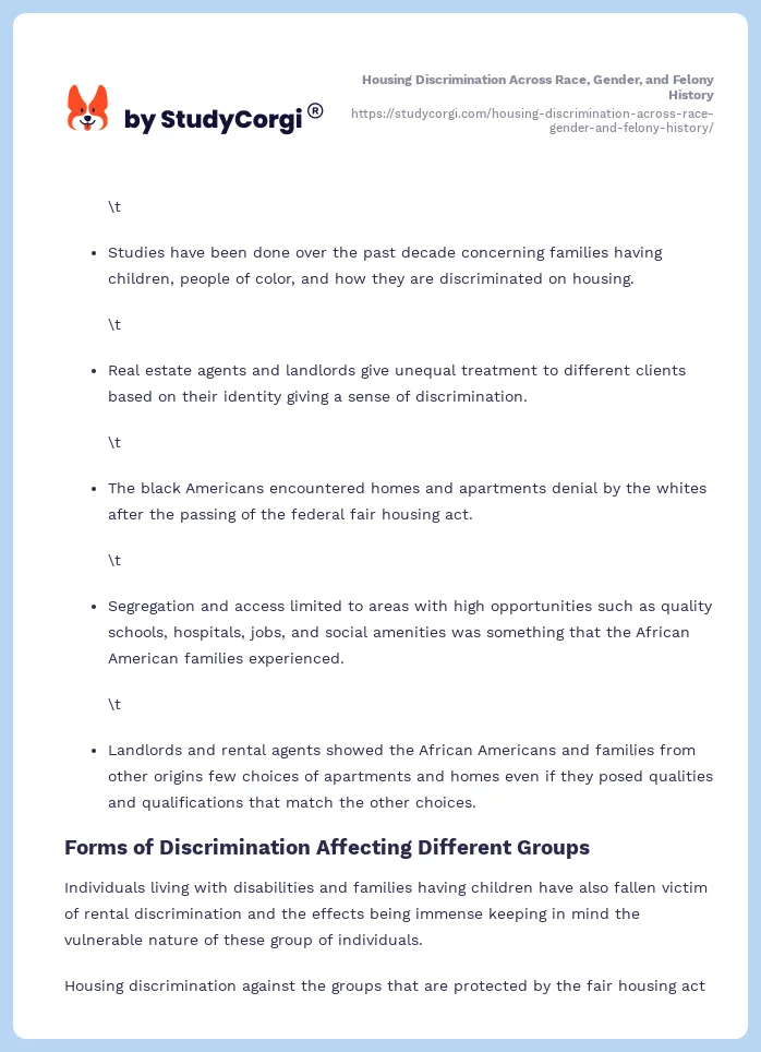 Housing Discrimination Across Race, Gender, and Felony History. Page 2