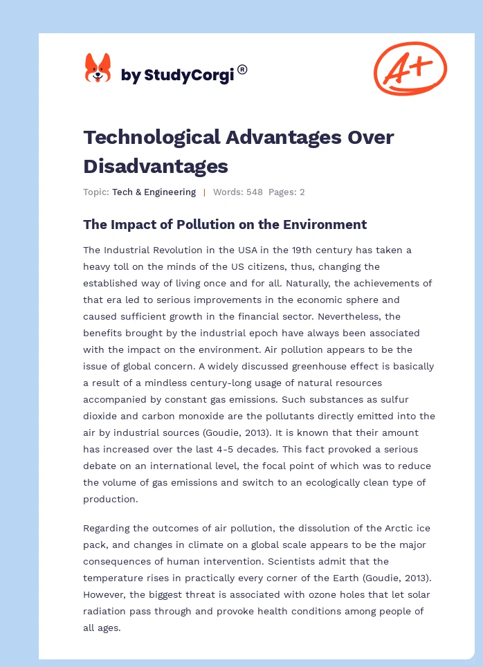 Technological Advantages Over Disadvantages. Page 1