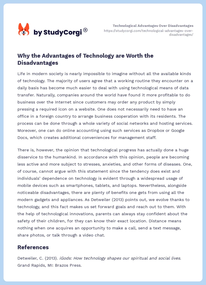 Technological Advantages Over Disadvantages. Page 2