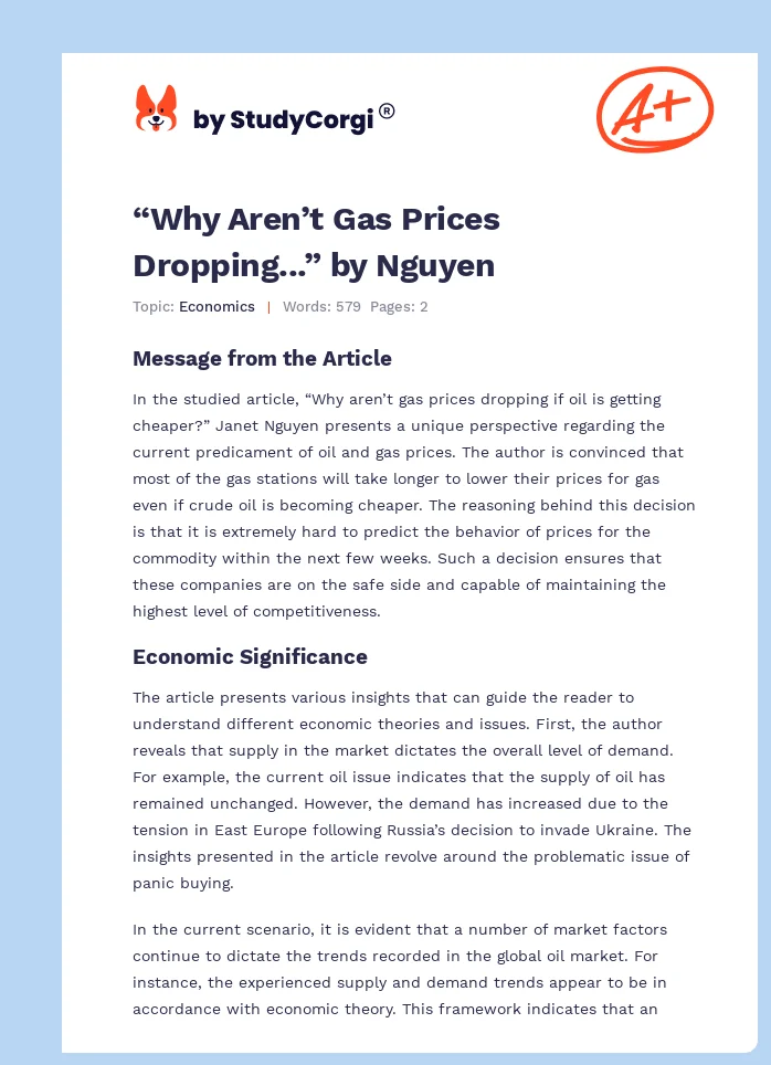 “Why Aren’t Gas Prices Dropping...” by Nguyen. Page 1