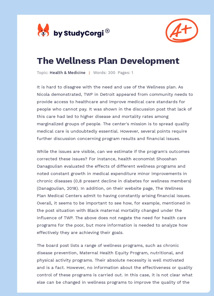 The Wellness Plan Development. Page 1