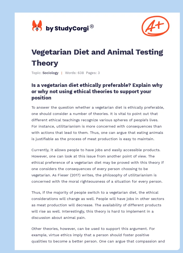 Vegetarian Diet and Animal Testing Theory. Page 1