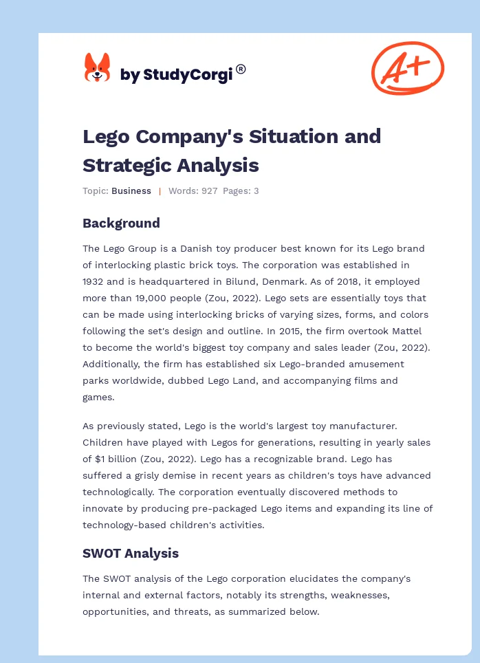 Lego Company's Situation and Strategic Analysis. Page 1