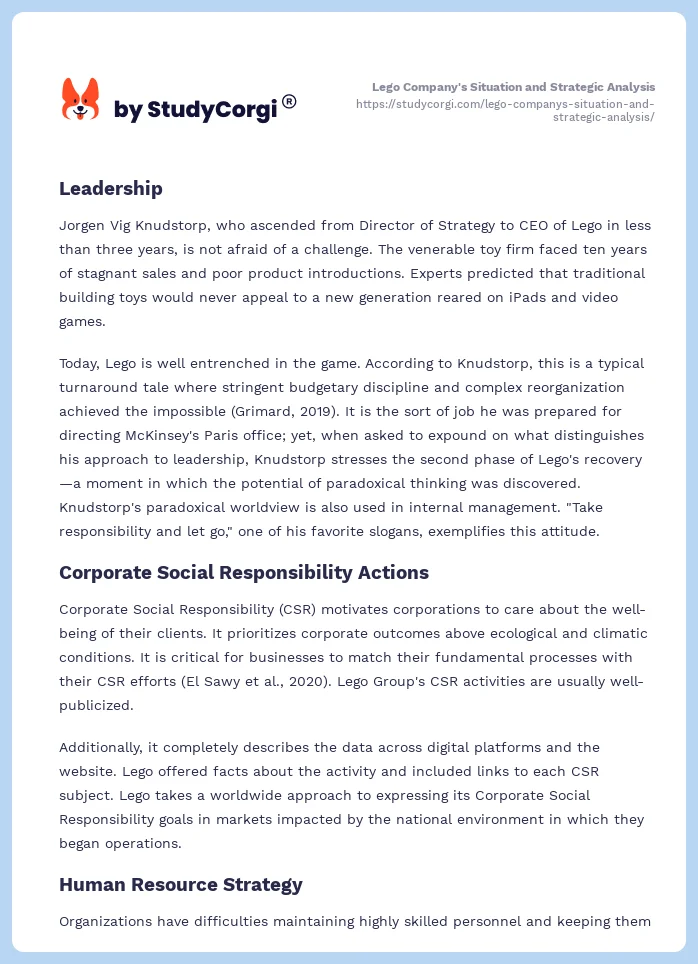 Lego Company's Situation and Strategic Analysis. Page 2