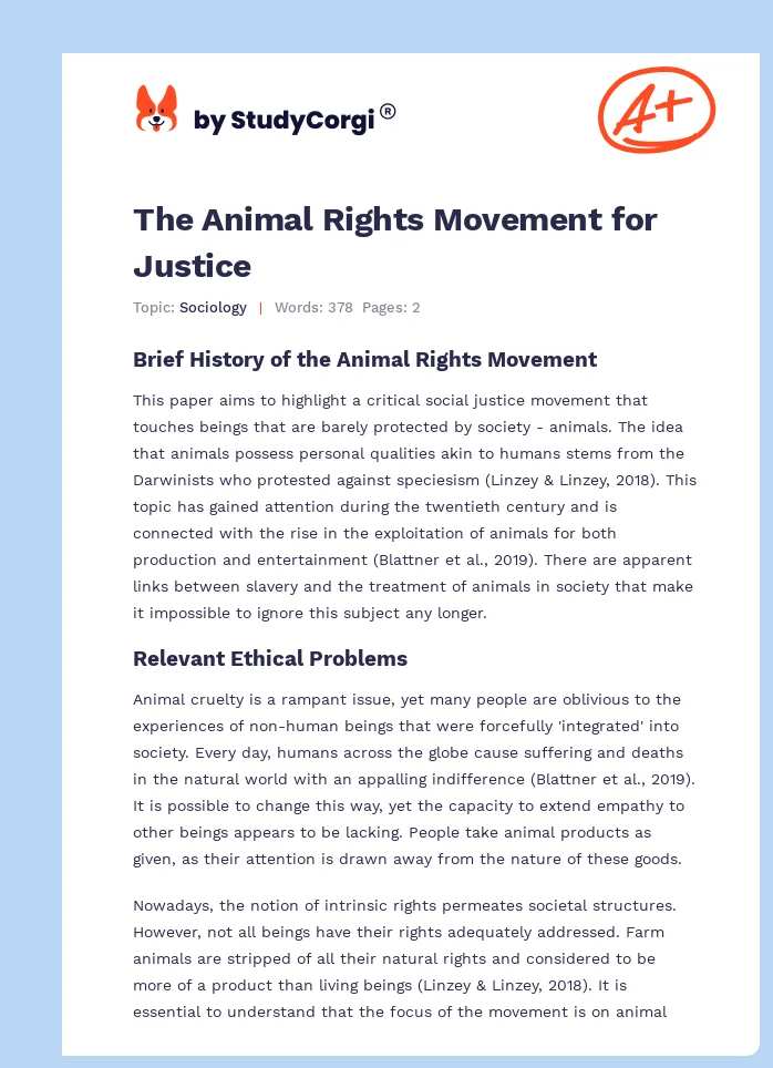 The Animal Rights Movement for Justice. Page 1
