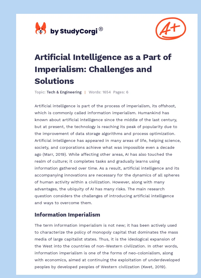 Artificial Intelligence as a Part of Imperialism: Challenges and Solutions. Page 1