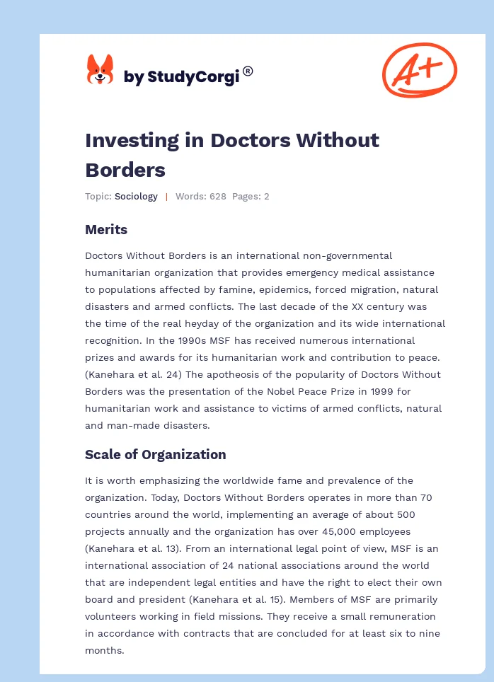 Investing in Doctors Without Borders. Page 1