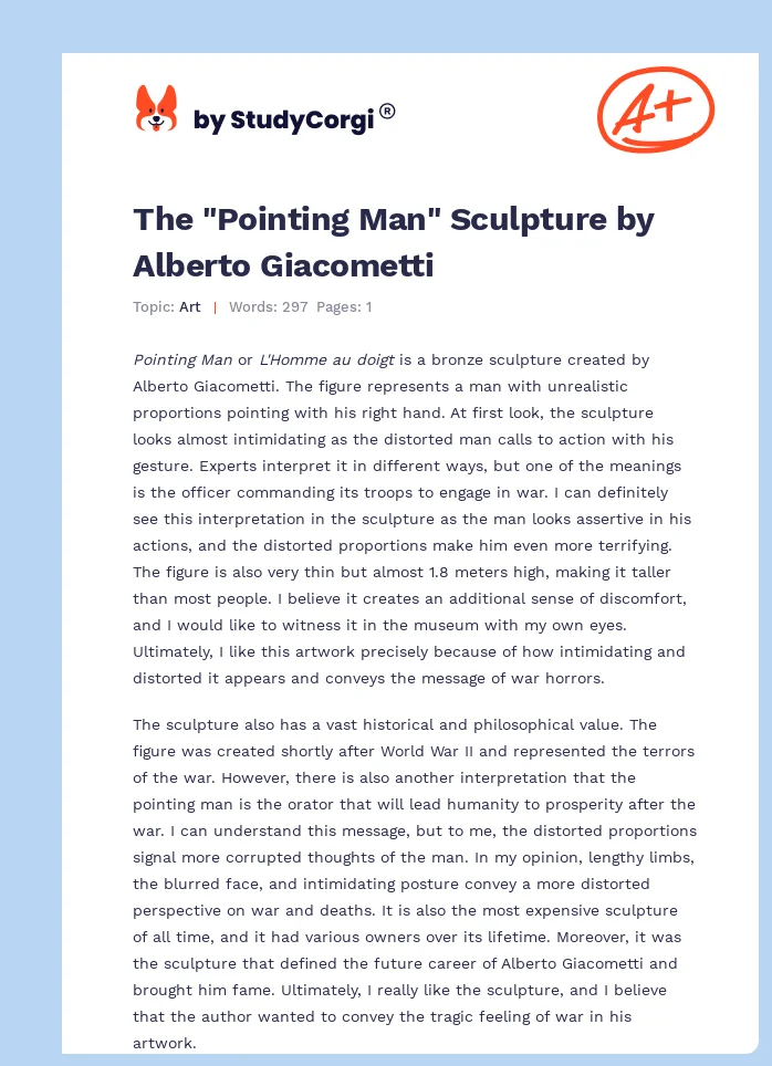 The "Pointing Man" Sculpture by Alberto Giacometti. Page 1