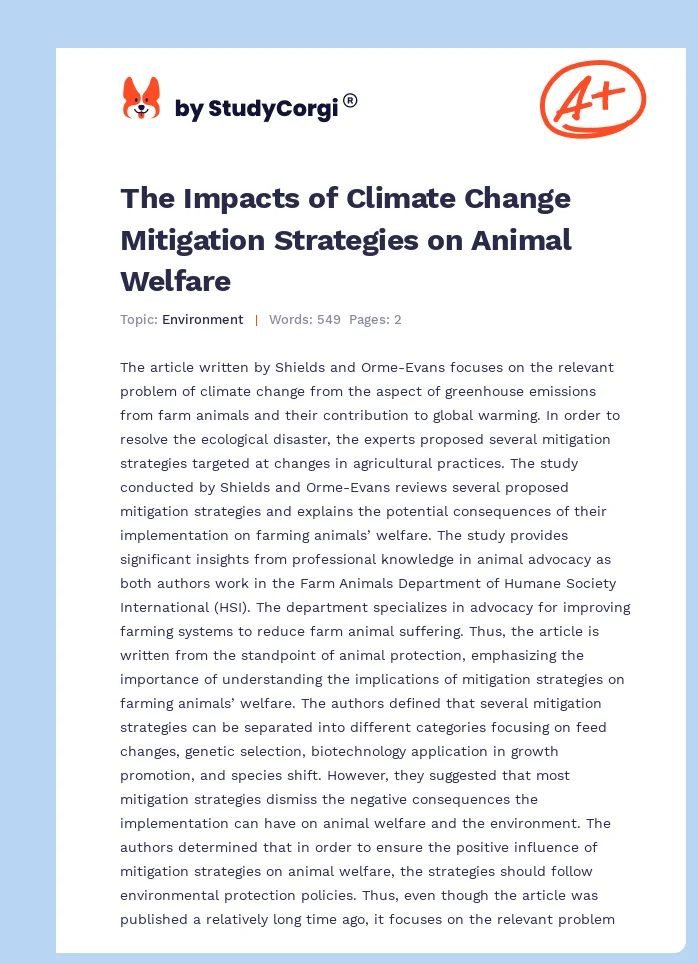 The Impacts of Climate Change Mitigation Strategies on Animal Welfare. Page 1
